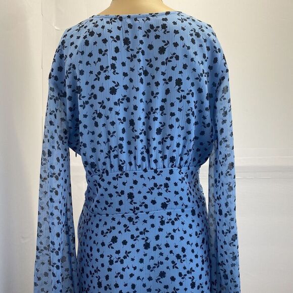 Leith Women’s‎ Long Sleeve Floral Print Mini Dress Size M Zipper Blue Pre Owned - Picture 12 of 14
